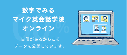 数字でみるマイク英会話学院オンライン：自信があるからこそデータを公開しています。